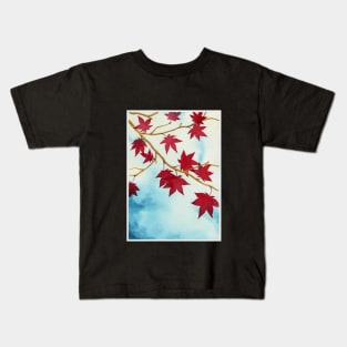 Red Maple Tree Nature Forest Wood Leaves Watercolor Kids T-Shirt